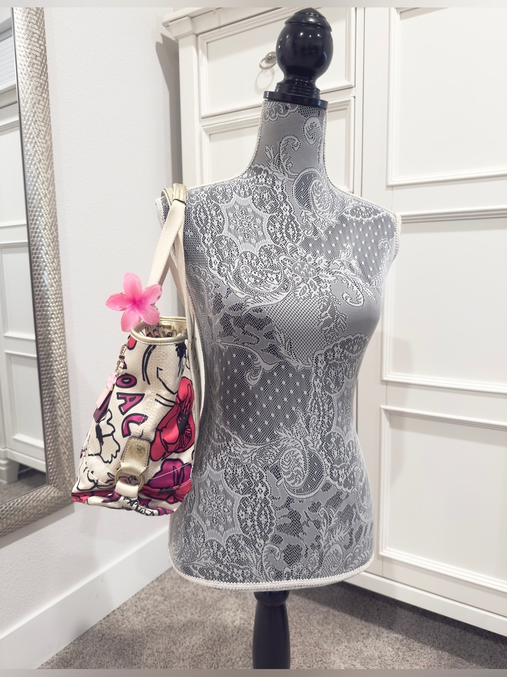🌸🌺 Coach Kyra Floral & Polka Dot Print Cream Sateen Tote Bag - Picture 14 of 16